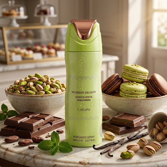 Lattafa Decadent Delights mit Choco Pista Macaron Deodorant Bodyspray 200 ml
