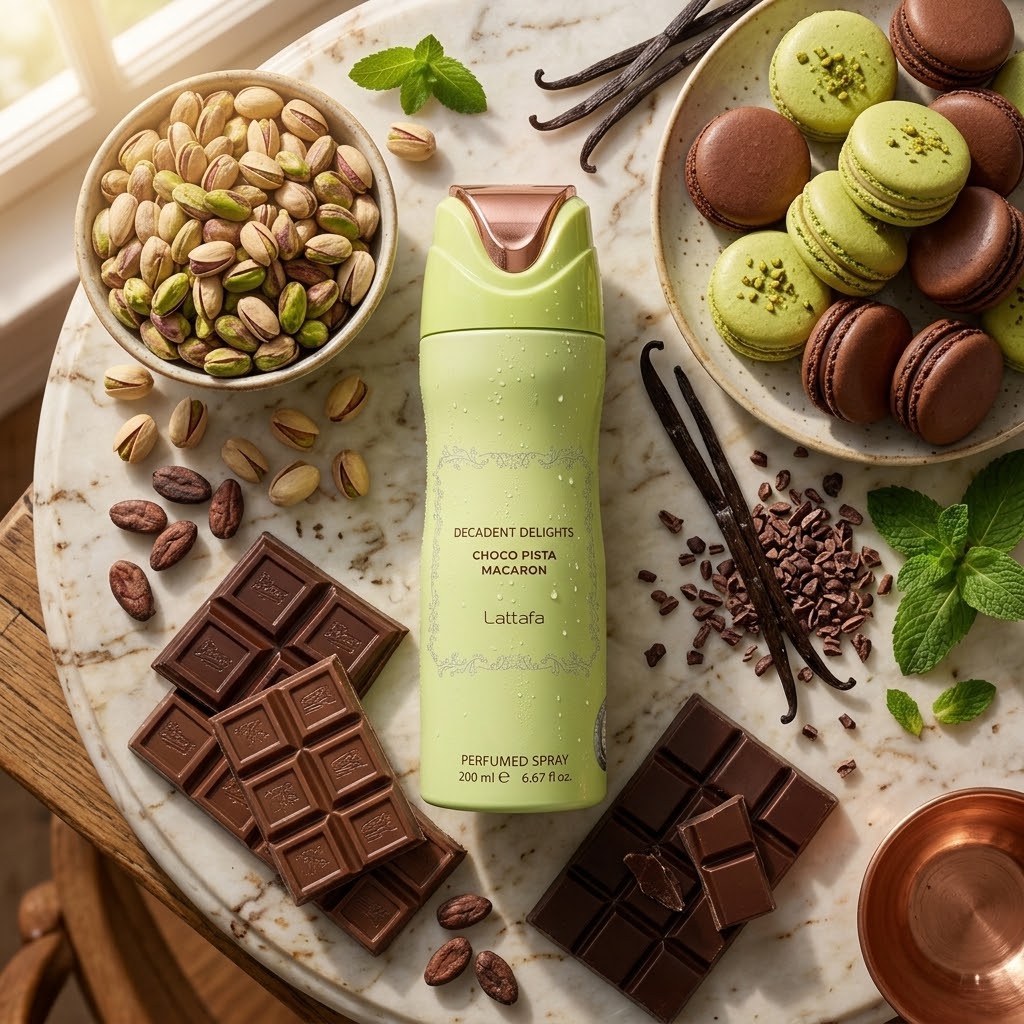 Lattafa Decadent Delights mit Choco Pista Macaron Deodorant Bodyspray 200 ml